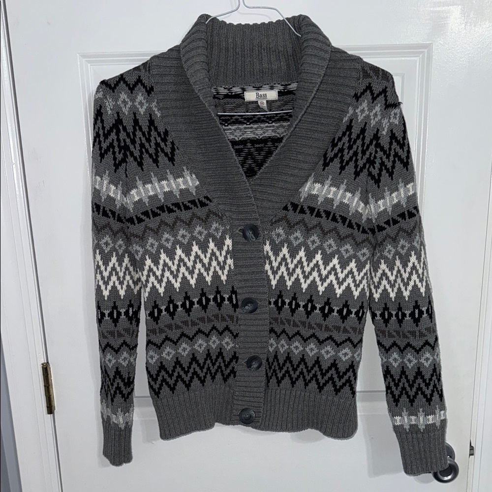 Gray Patterned Cardigan Sweater